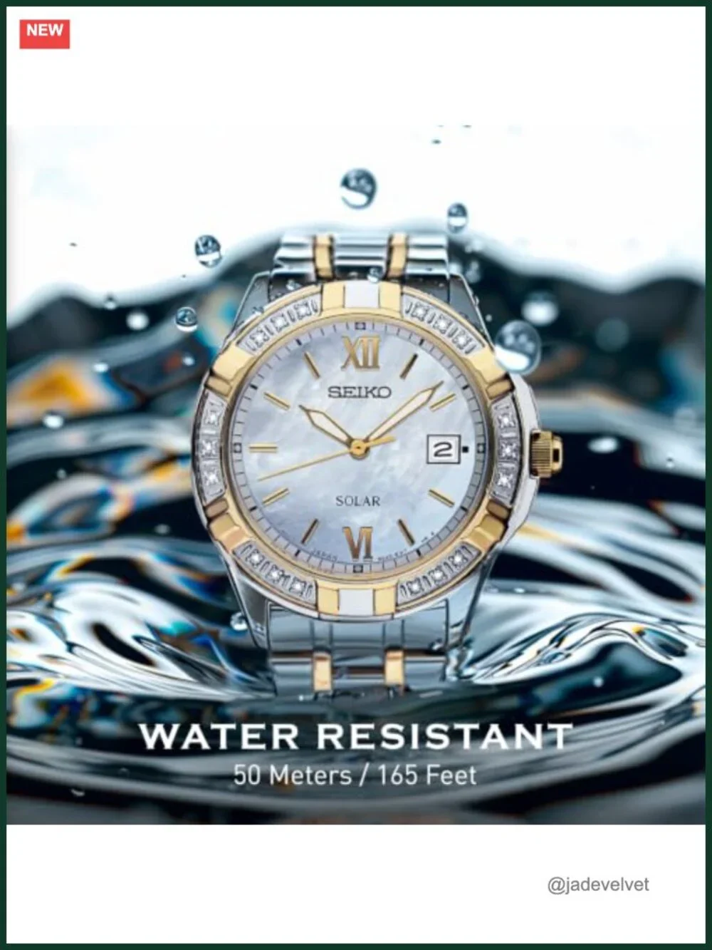 Solar Women's Watch, 18 Diamond Accents, Two-Tone Gold Stainless Steel, Water